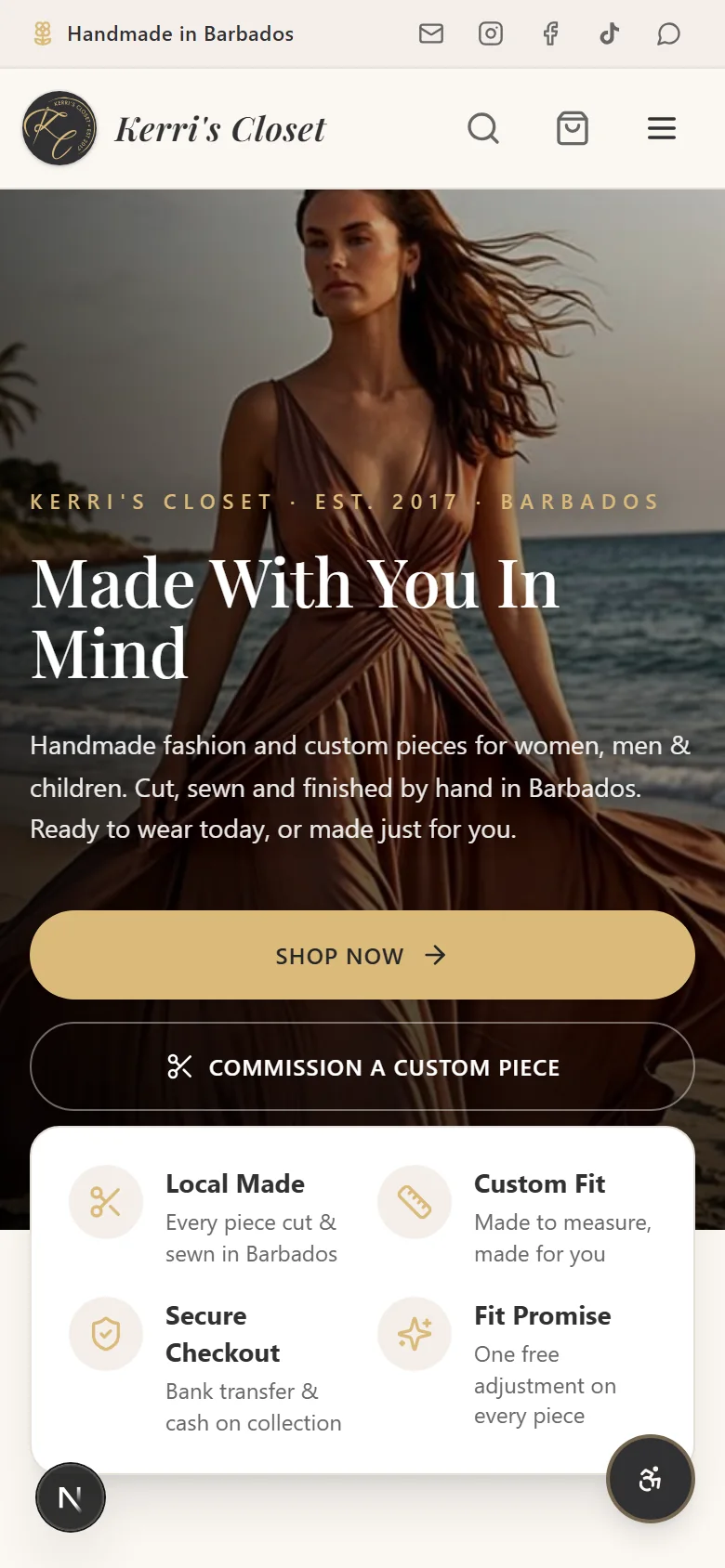 Mobile view of the boutique platform