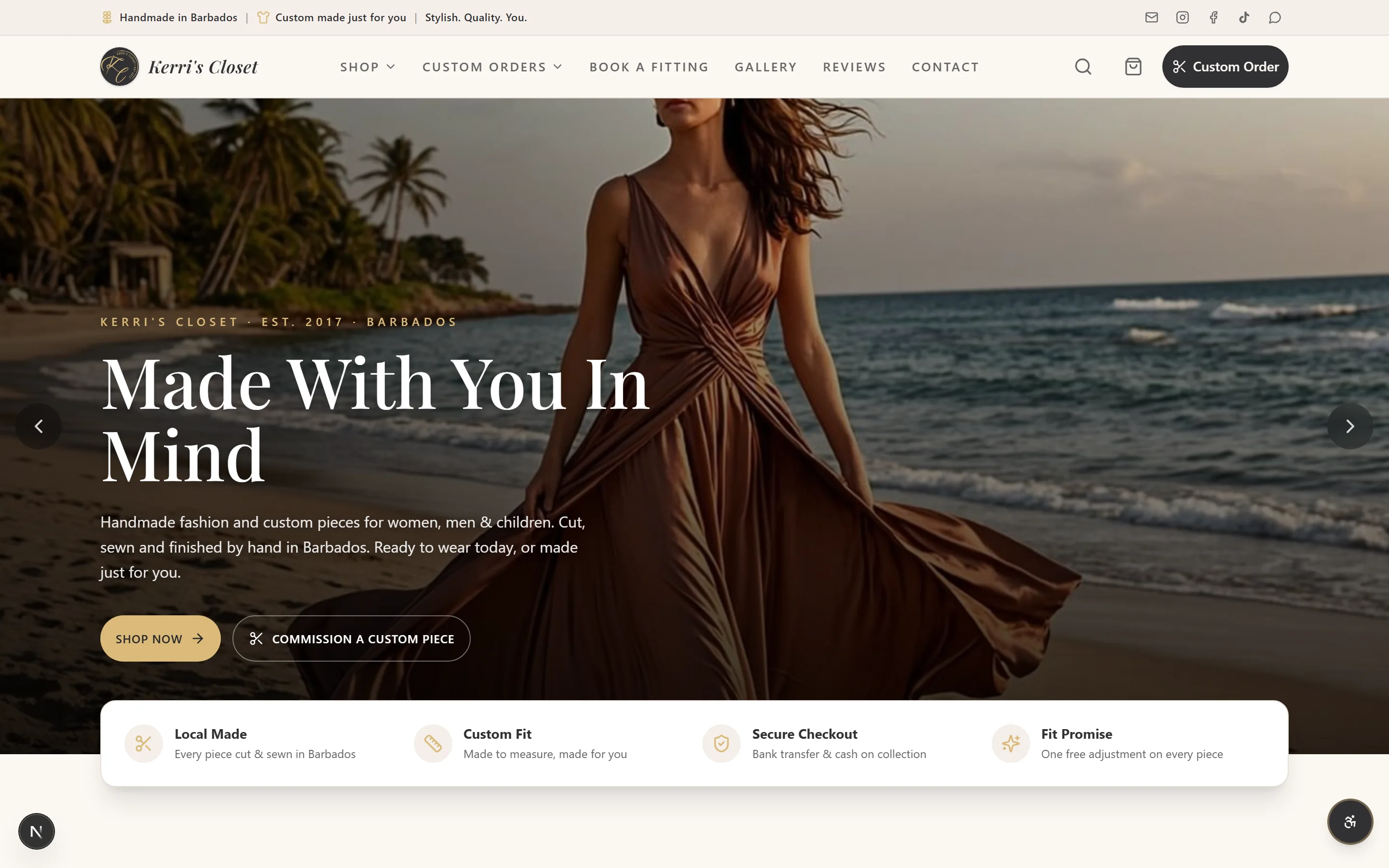 Boutique editorial landing page: Made With You In Mind, handmade fashion photography from Barbados